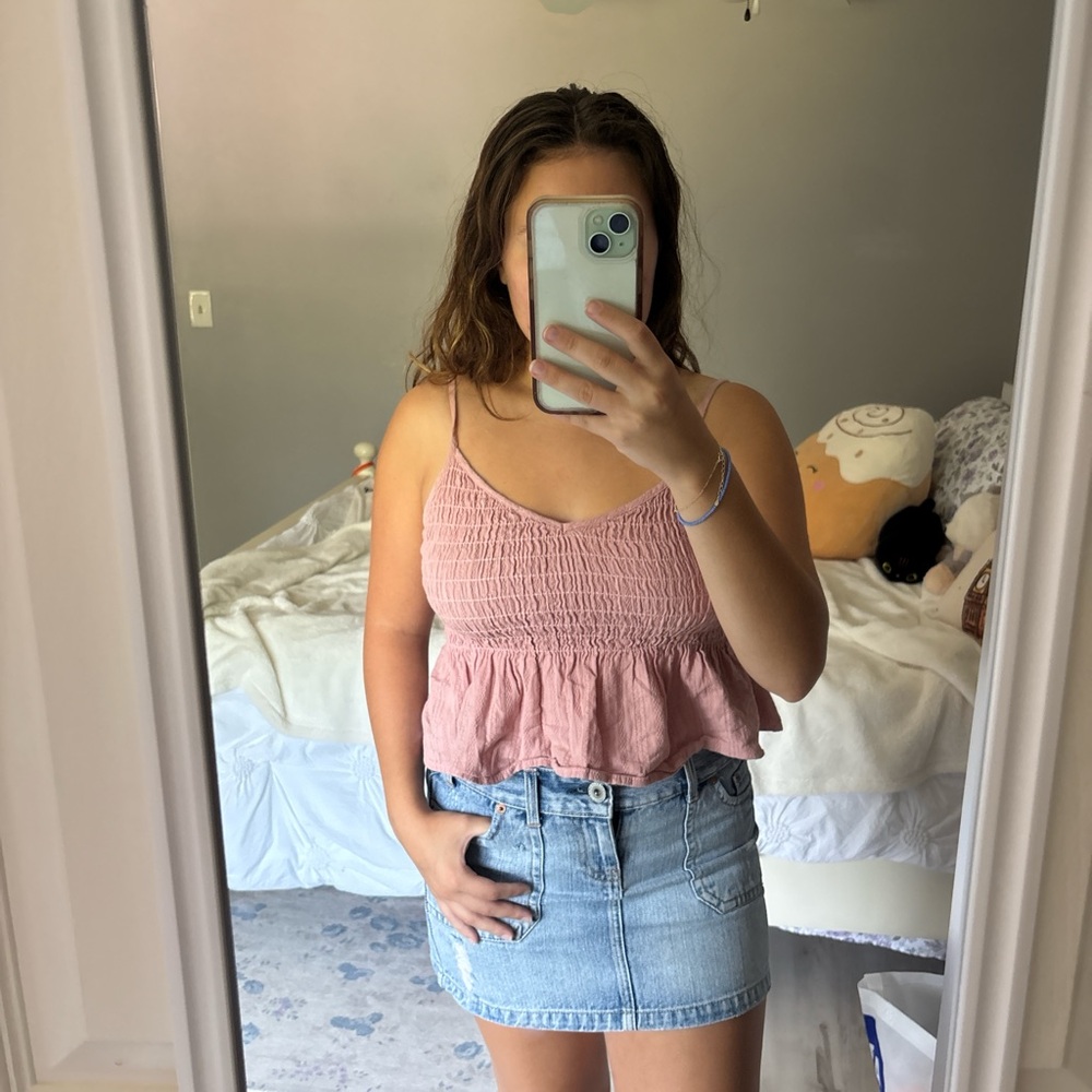 Pink Smocked Ruffle Hem Top